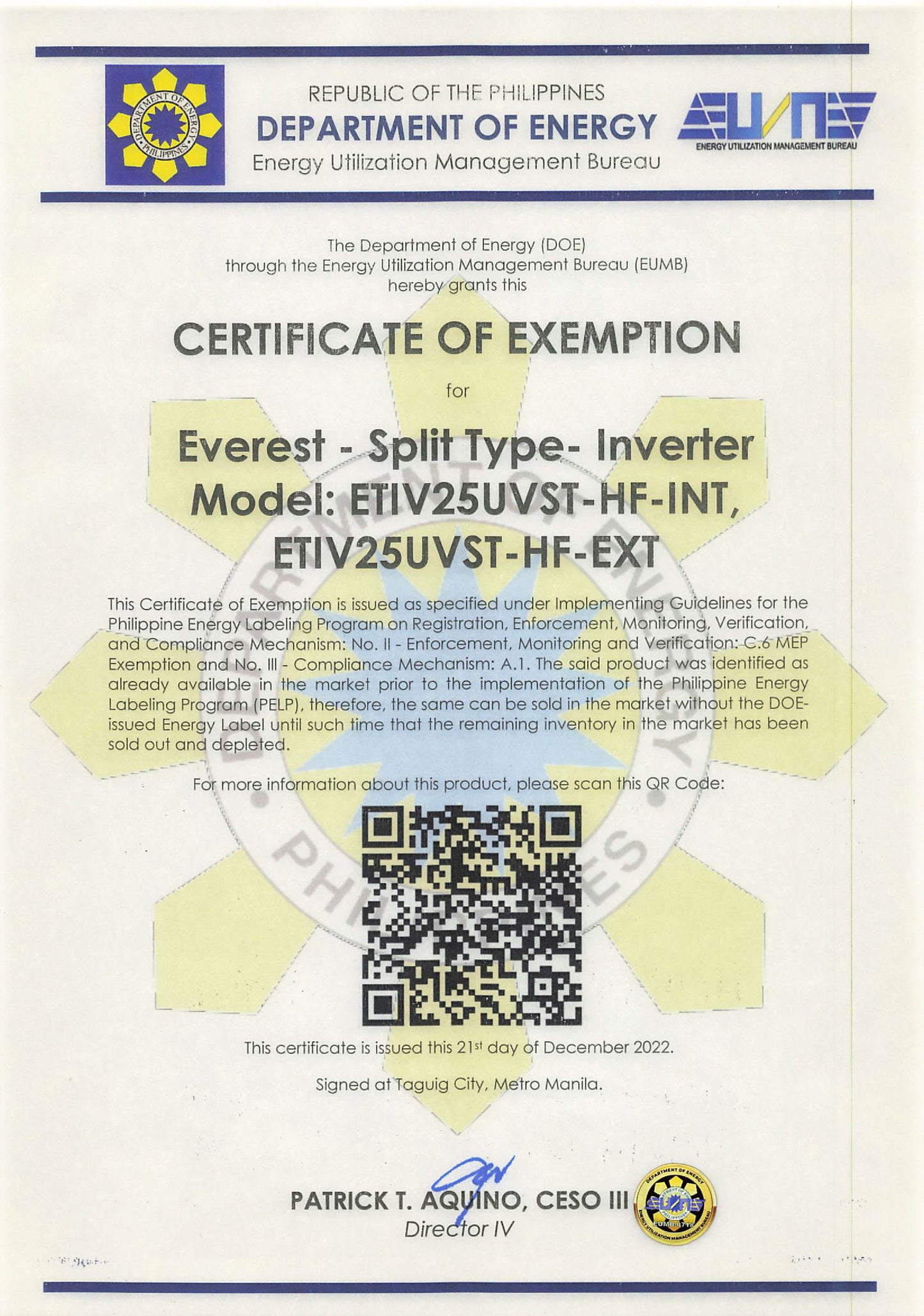 2.5 HP Breathe Series Wall Mounted Split Type |Application Area: 26-32|ETIV25UVST-HF|CLASS A